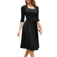 thumbnail image 3 of ZQUUVOU Women's Vintage Tiered Dress 3/4 Sleeve Tie Waist Flowy Maxi Skirt Square Neck Knee Length Gown Outfit Black, 3 of 8