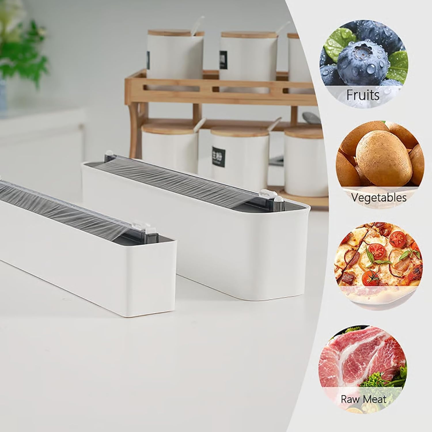 Refillable Magnetic Plastic Wrap Dispenser with Cutter – Sturdy Tin Aluminum Foil & Cling Film Dispenser, Includes 4m Plastic wrap(Gray‑White)-dh
