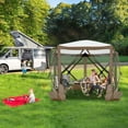 thumbnail image 5 of COBIZI 10x10 Pop up Gazebo Screen Tent Screen House for Camping,5 Sided Pop-up Camping Canopy Shelter Tent with Mesh Windows,Portable Outdoor Quick-set Hub Tent with Carrying Bag&Ground Stakes,Brown, 5 of 11
