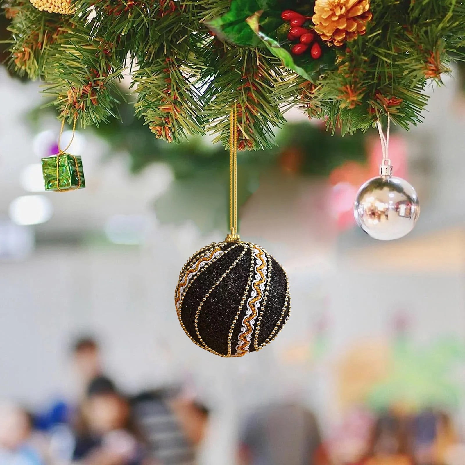 Boules De Noël Noires - Lot De 16 Boules De 8 Cm - Suspensions Pour Sapin, Décorations De Fête