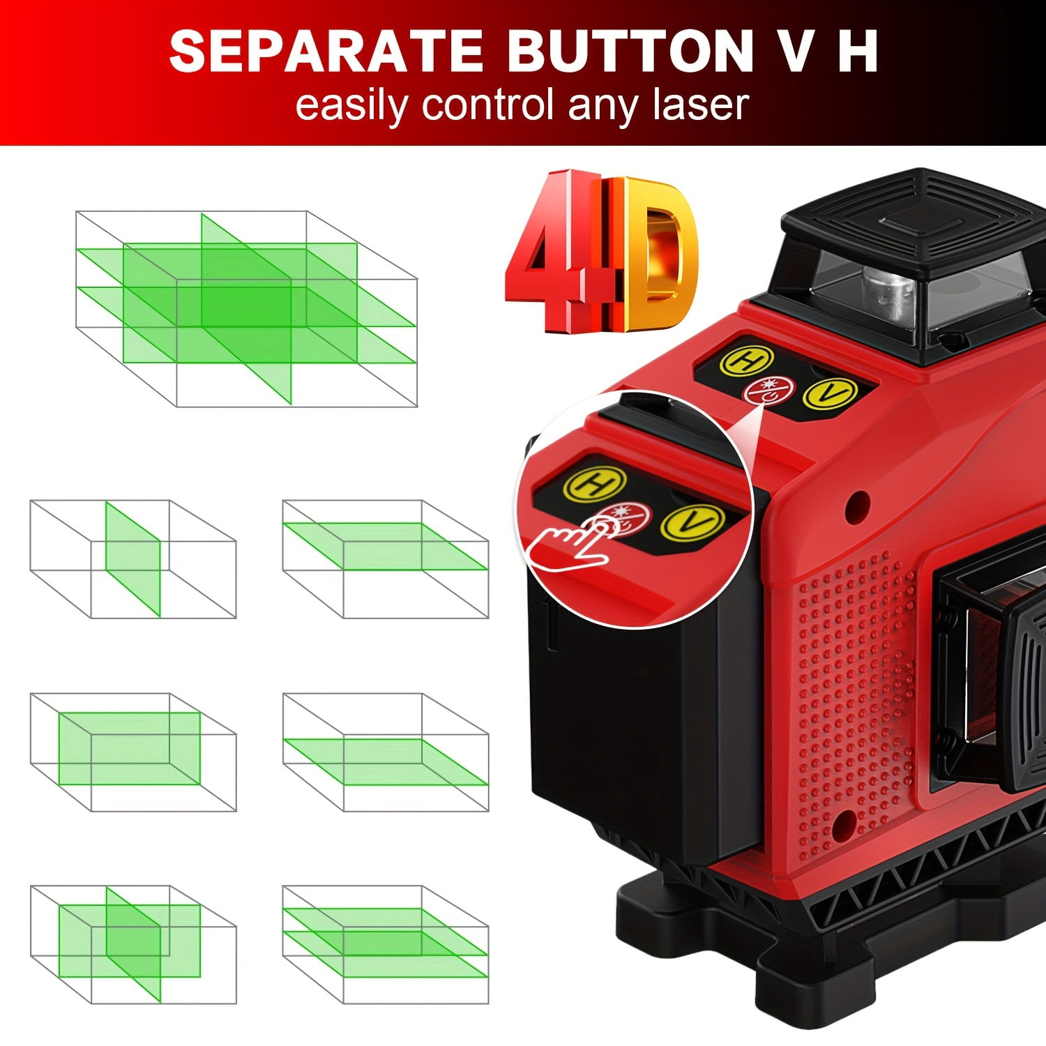 4x360 Laser Level, 82ft/25m, ±1mm/7m Precision, With Self-leveling and Manual Mode, including Magnetic Bracket, Remote Controller and 2 Lithium Rechargeable Battery