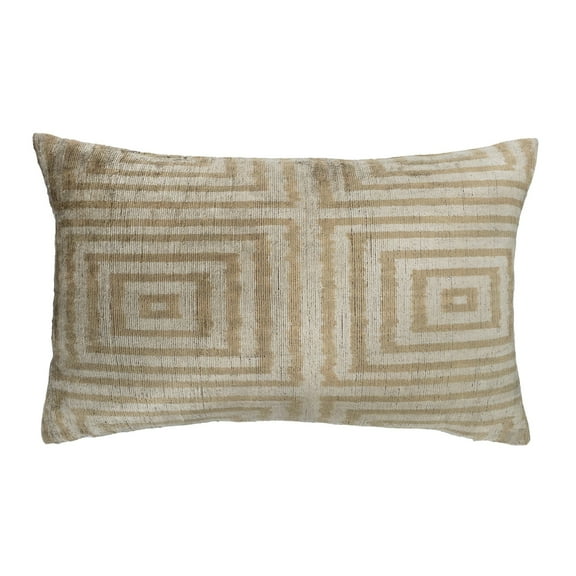 Green Maze Silk Velvet Ikat Pillow, 16" X 24" Case Only