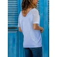 thumbnail image 6 of Borke Women's Casual V Neck Tops Short Sleeve Shirts Striped Sheer Mesh Patchwork Blouses and Tops, 6 of 8