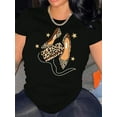 thumbnail image 1 of Women'S Fashion Leopard Print High Heel Graphic T-Shirt, Casual Crew Neck Short Sleeve Tee, Polyester Knit Fabric with Medium Stretch, Geometric Pattern, for All Season Comfort Fit Top, 1 of 6