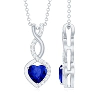 Rosec Jewels Heart Shape Lab Grown Blue Sapphire Pendant with Moissanite - Infinity Pendant, 14K White Gold