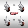 thumbnail image 2 of 3 Inch SS Maroon Polyurethane Wheel Swivel ½ Inch Threaded Stem Caster Set Brake, 2 of 2