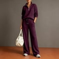 thumbnail image 2 of Basysin Women Half Zip Pullover Sweatshirt Wide Leg Pants Two Piece Outfit Set Loose Comfort Tracksuit Soft Loungewear Sweatsuit, 2 of 6