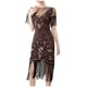 thumbnail image 2 of Puntoco Vestido Retro De Lentejuelas De 1920, Vestido De Borlas Con Cuentas, Vestido De Cuello Redondo De Banquete De Alta Gama, Vestido De Cuello Redondo De Manga Corta, Rojo Xxl, 2 of 4