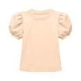 thumbnail image 6 of Ugoldhm Girls' Puff Sleeve Crew Neck T-Shirt Solid Color Loose Fit Casual Tee for Ages 5-15, School & Summer Wear, 6 of 6