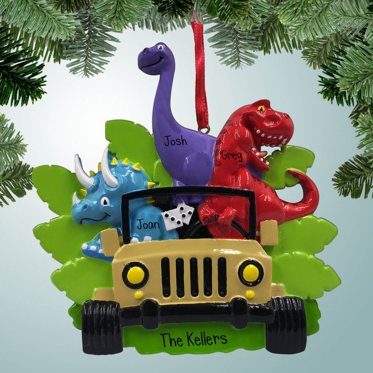 Dinosaur Family 3 Personalized Christmas Ornaments Family of 2,3,4,5,6 Prehistoric