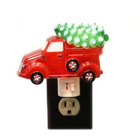 Christmas RED TRUCK NIGHTLIGHT Plastic Pickup Tree Holidays Electric