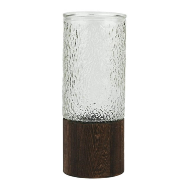 Jarrón de vidrio con base de madera, centro de mesa, florero moderno, florero minimalista. transparente