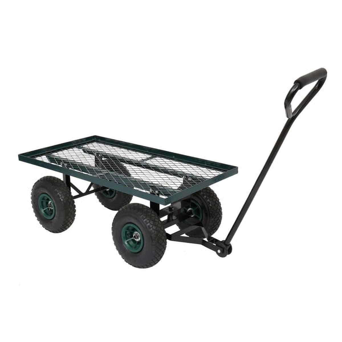 Green Garden Iron Wood Four Wheel Square Wagon – Heavy-Duty Utility Cart with Easy Maneuverability, Rust-Resistant Finish & Comfort Grip for Gardening, Yard Work & Outdoor Hauling