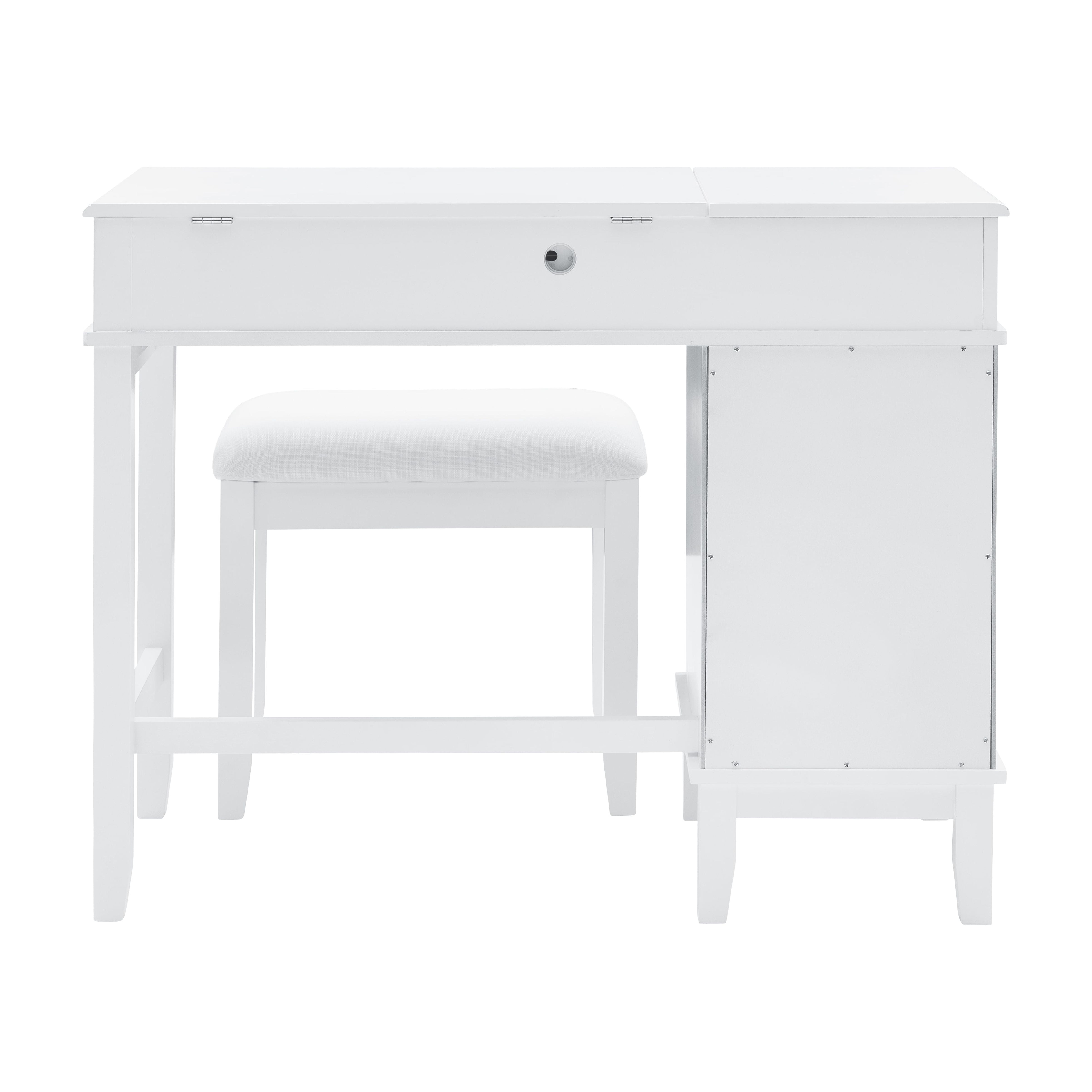 Linon 2 Piece Adult Timeless Storage Vanity and Stool Table Set White