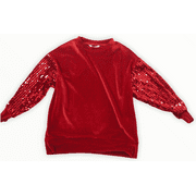 InCity Girls Tween 7-14 Red Regular Fit Luxury Fashion Special Occasion Chatham Long Sleeve Sequin T-Shirt