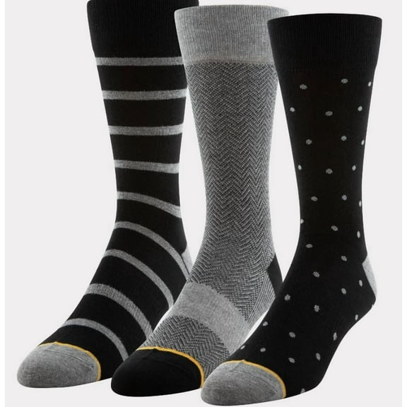 Signature Gold by GOLDTOE Men's Black Dot Crew Socks 6 PK , US 6-12.5