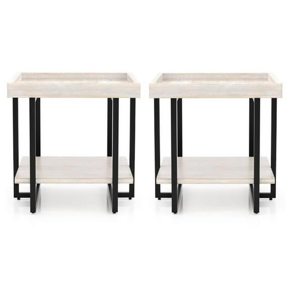 Home Square Humere Wood 1-Shelf End Table in Antique White - Set of 2