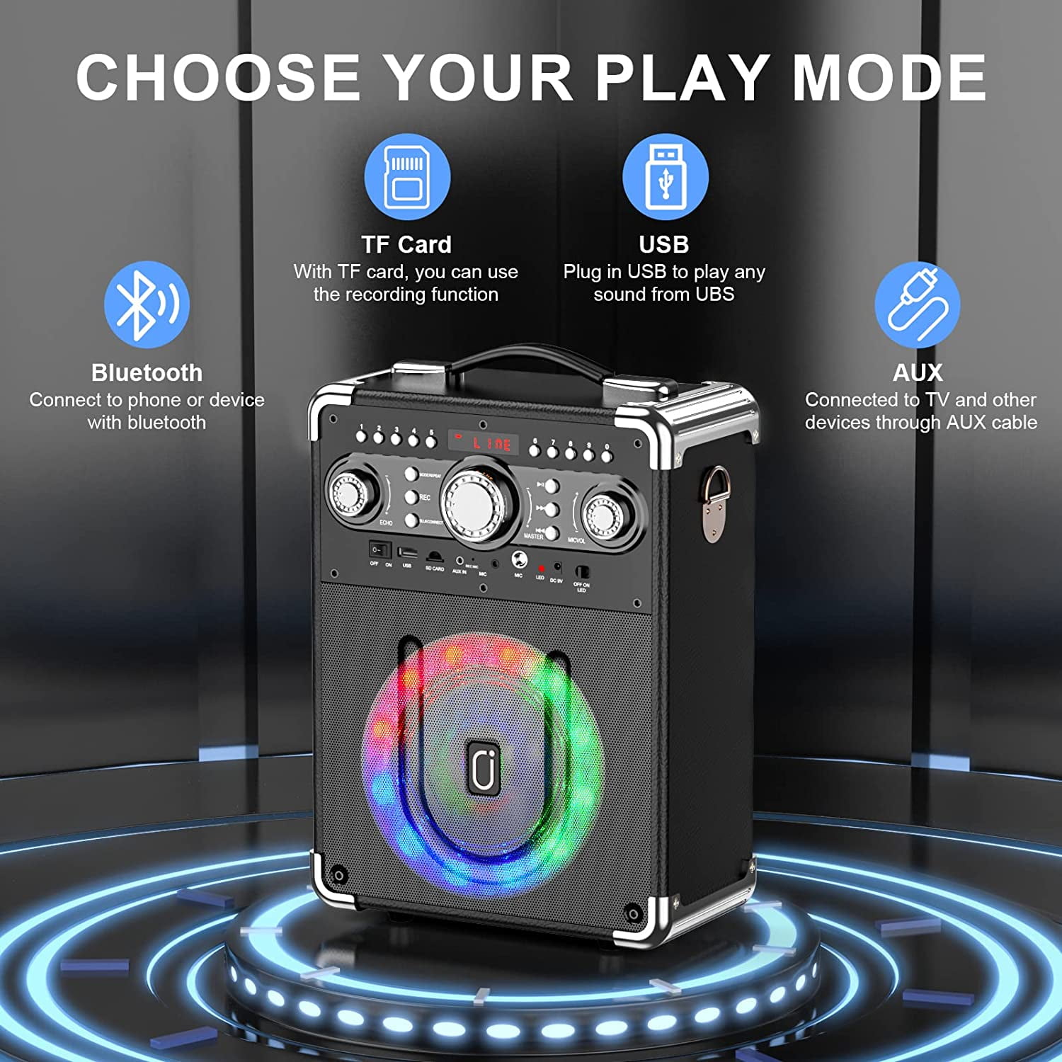FanFun Karaoke Machine with Microphones, Bluetooth Speaker with Lights, Karaoke Speaker with Remote Control, Karaoke System for Party, Powerful Stereo Deep Bass, S8-T