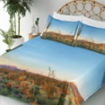 thumbnail image 5 of Ambesonne Saguaro Fitted & Top Sheet Set with Shams, Sun in Desert Cactus, Orange Blue Green, 5 of 8