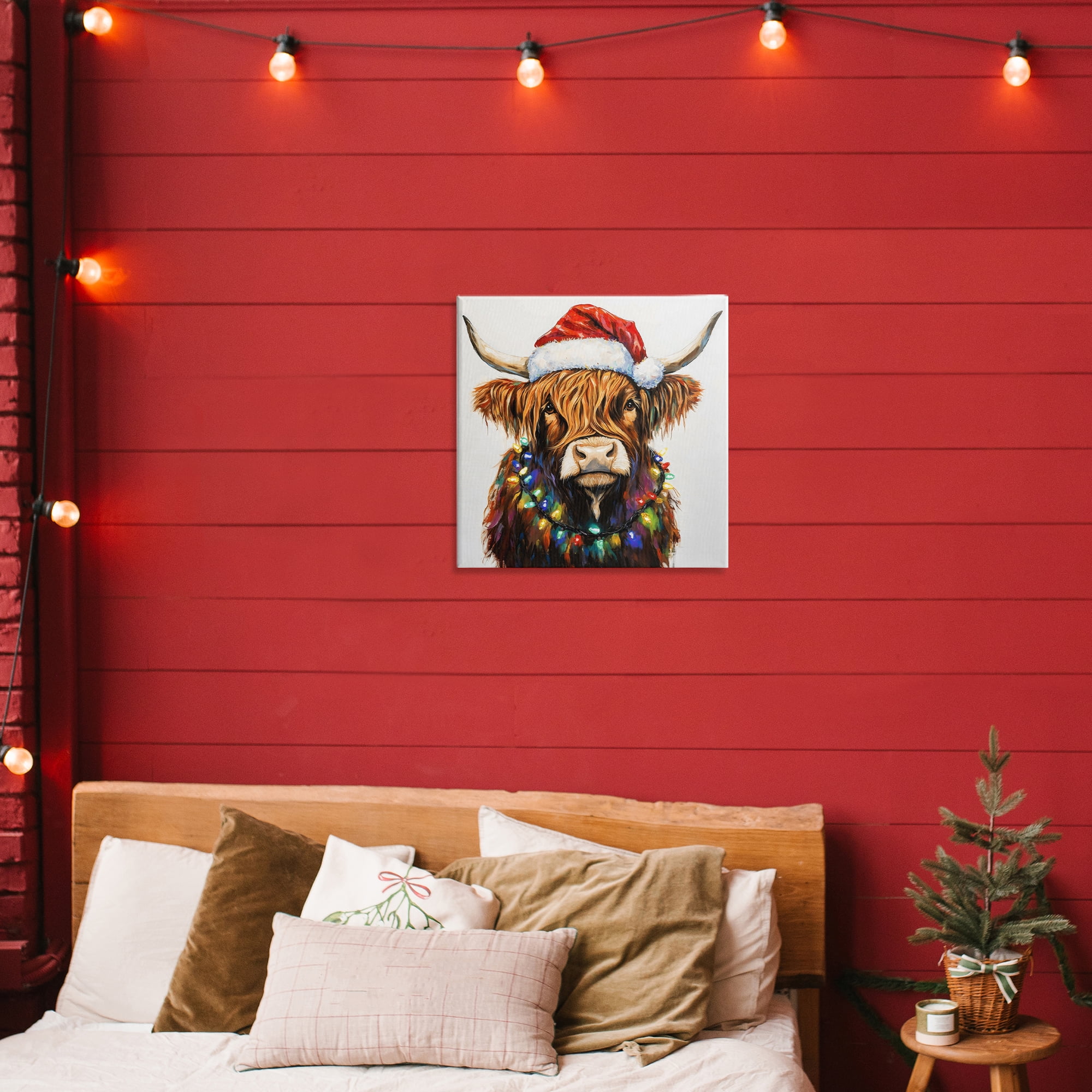 Holiday Lights Bedecked Highland Canvas Wall Art, design by Petal Prints Design