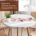 thumbnail image 4 of Pink Flowers Round Tablecloth, Fitted Table Cover with Elastic for 36"-44" Round Tables, Sping Botanical Floral Leaves Butterflyvines Table Cloth Outdoor Indoor Dinning Party Waterproof Tablecloths, 4 of 7