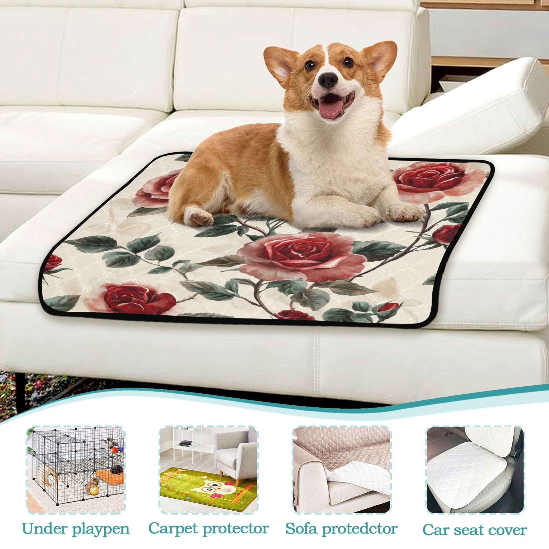 Washable Pet Pee Pads with Super Absorbent Reusable Training Pads for Dogs & Cats Rugosa Rose