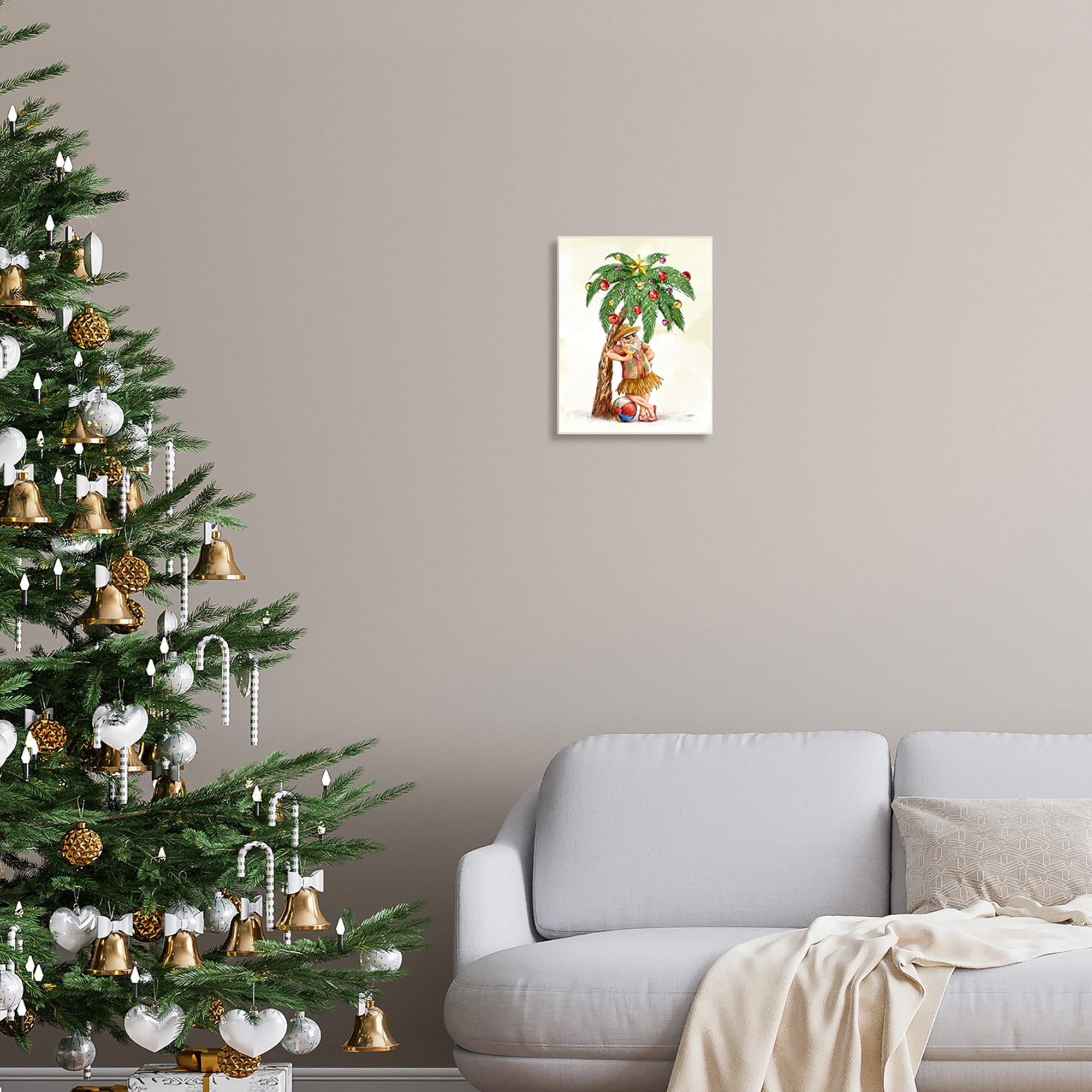 Tropical Santa Claus Lounging Palm Tree Ornaments Coastal Painting Unframed Art Print Wall Art