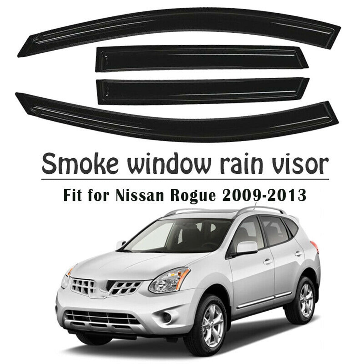 For Nissan Rogue 2009-2013 Window Visor Sun Guard Outside Mount Light Grey 4pcs For Nissan Rogue 2009-2013 Window Visor Sun Guard Outside Mount Light Grey 4pcs