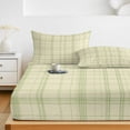 thumbnail image 6 of Twin Sze Fitted Sheet Set - Check Plaid 2 Piece Bedding Sets 16" Deep Pocket Fitted Sheet with 1 Pillowcase, Green Grids Stripes Modern Minimalist Brushed Microfiber Hotel Luxury Bed Sheets, 6 of 9
