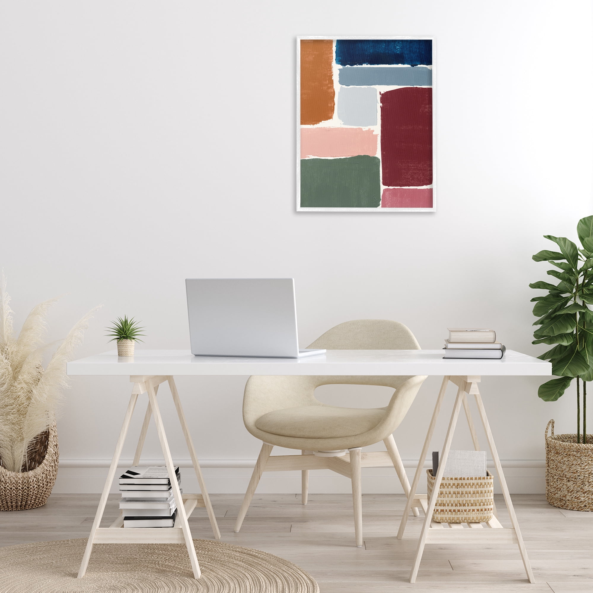 Stupell Industries Asymmetrical Shapes Pattern Abstract Painting White Framed Art Print Wall Art, 24 x 30