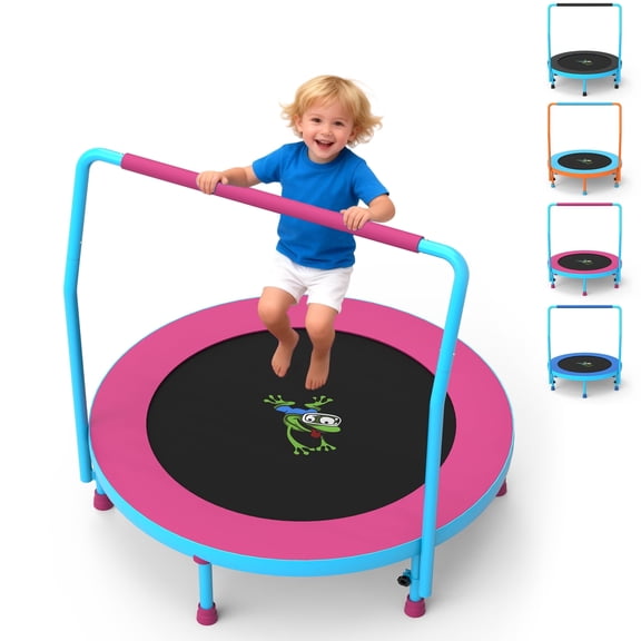 WOWLAND 3FT Toddler Trampoline with Handlebar for Age 1-6, Max Load 220LBS 36'' Indoor Mini Trampoline for Kids, Small Trampoline for Toddlers, Noise Free, Quick Assembly