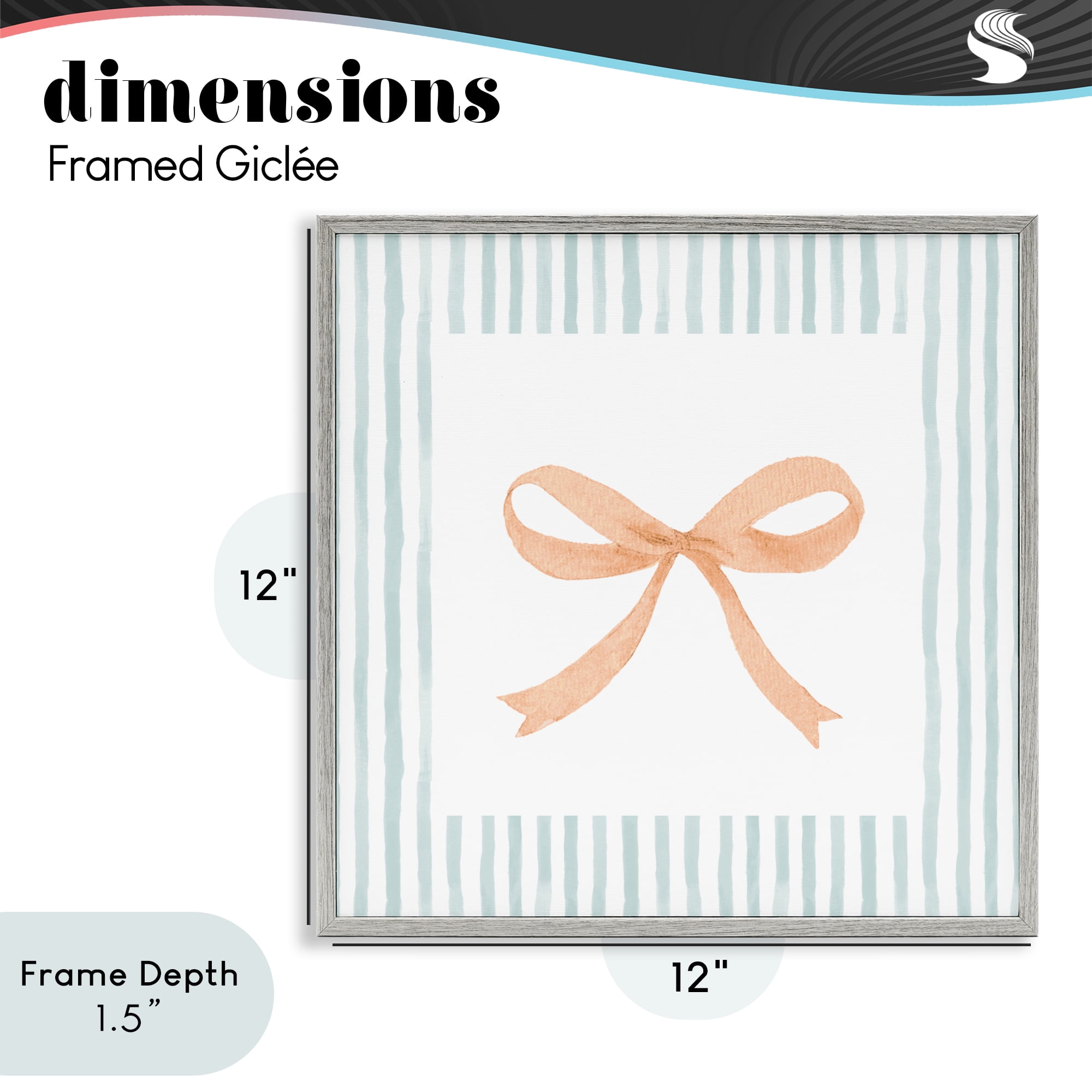 Stupell Industries Orange Bow with Stripe Border Gray Framed Giclee Art, design by Patricia Pinto