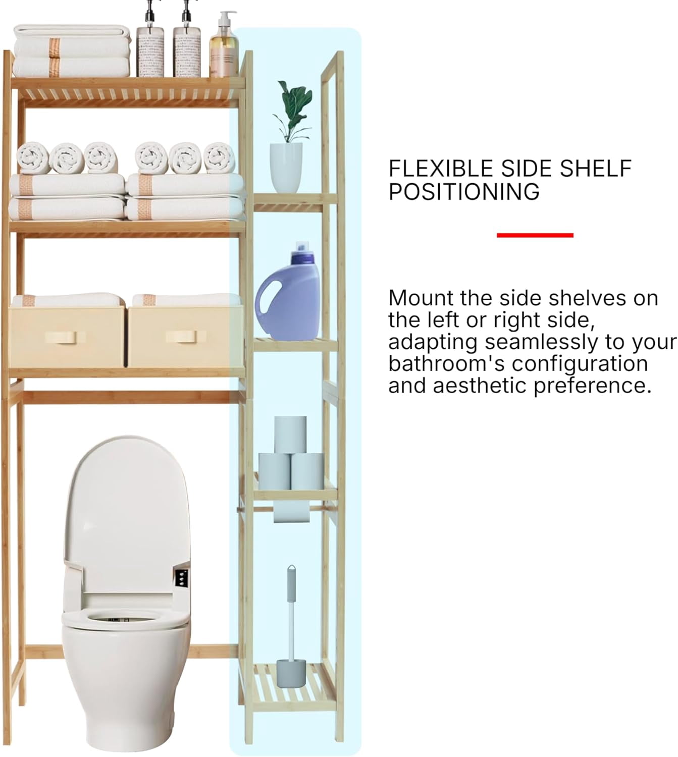 Proman Products Santa Fe Over The Top Bamboo Toilet Storage Customizable Shelf Rack with Toilet Paper Holder.