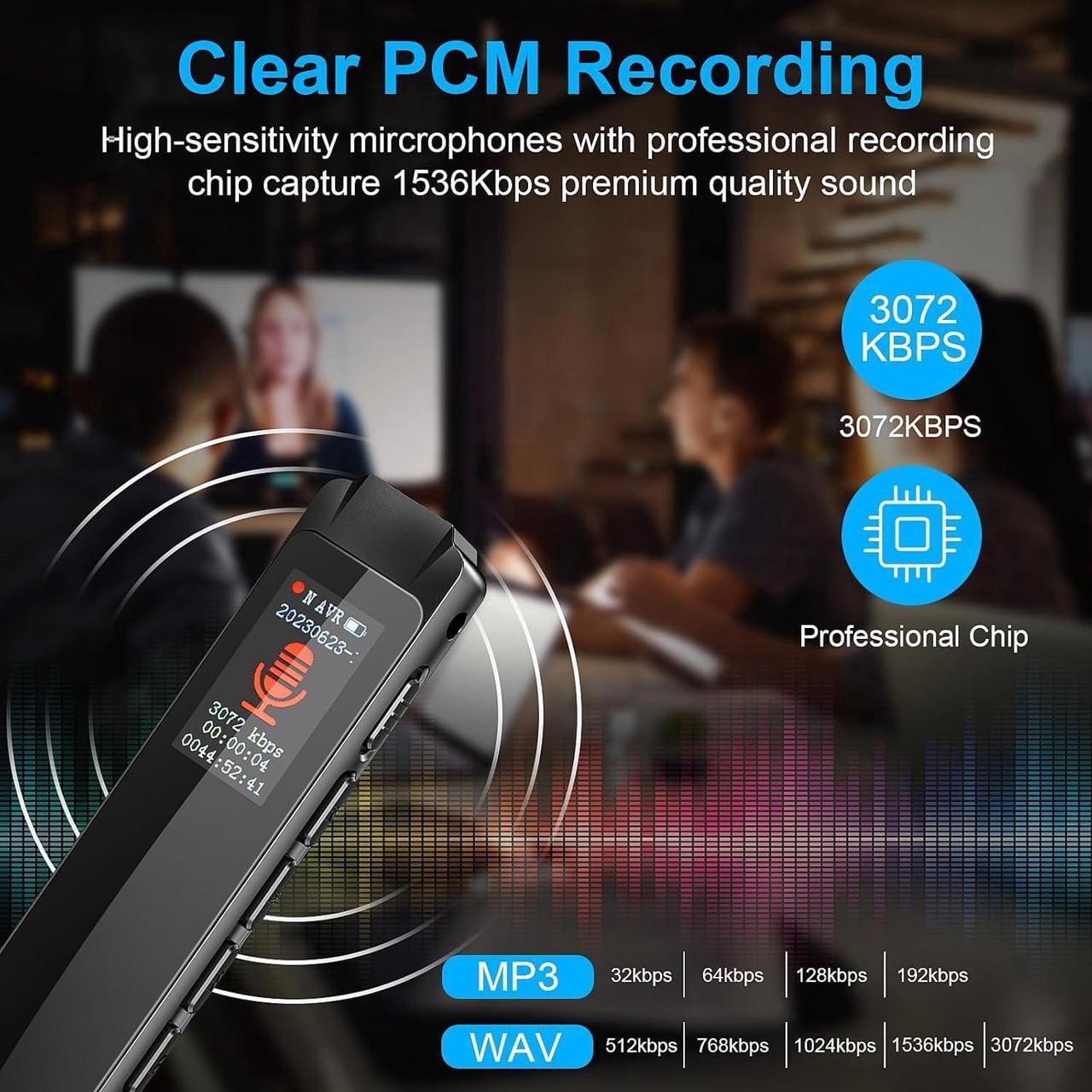 64GB Digital Voice Recorder Voice Activated Recorder for Lectures Meeting, Mini Voice Recorder Upgraded Audio Recorder with Playback, 3072KBPSHD Tape Recorder,Password