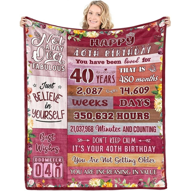LHSHID 40 Birthday Decorations for Women Gifts for 40th Birthday Woman 40 Year Old Birthday Gifts Ideas for Women Men Friend Sister Husband Throw Blanket 50x60in