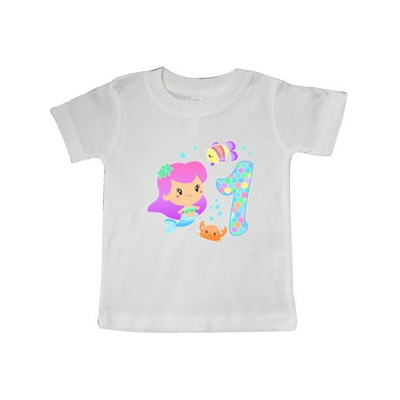 

Inktastic First Birthday Mermaid with fish and crab Gift Baby Girl T-Shirt