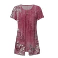 thumbnail image 5 of Sanbonepd T Shirts for Women Henley Tunic Tops Short Sleeve Button Up Casual Ruched Blouses Clothes Peplum Flowy Summer Tops Hot Pink, 5 of 5