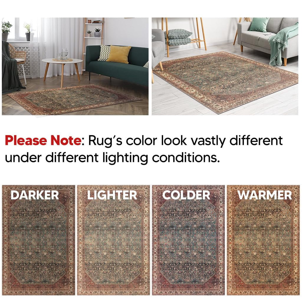 Keen Home Design Machine Washable Area Rugs with Non-slip Backing, Ideal for Hallway, Living Room, Bedroom, Kitchen and Laundry Room, Vintage Moroccan and Low Pile Rug - ( 8' x 10' )