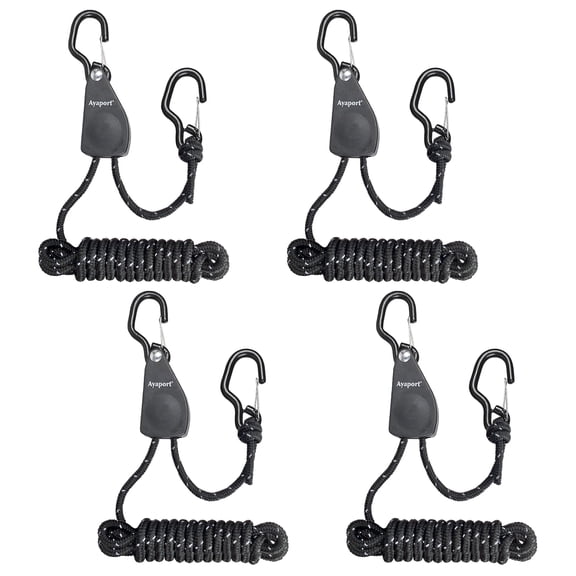 Ayaport Ratchet Rope Tie Downs, Reflective, 75 lb, 4 Pack, 1/8 in x 8 ft