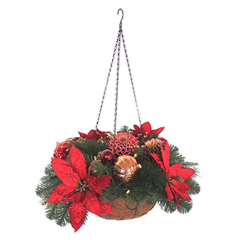 Ledlight Hanging Poinsettia Basket, Batteryoperated, 24",Equinox,HPT