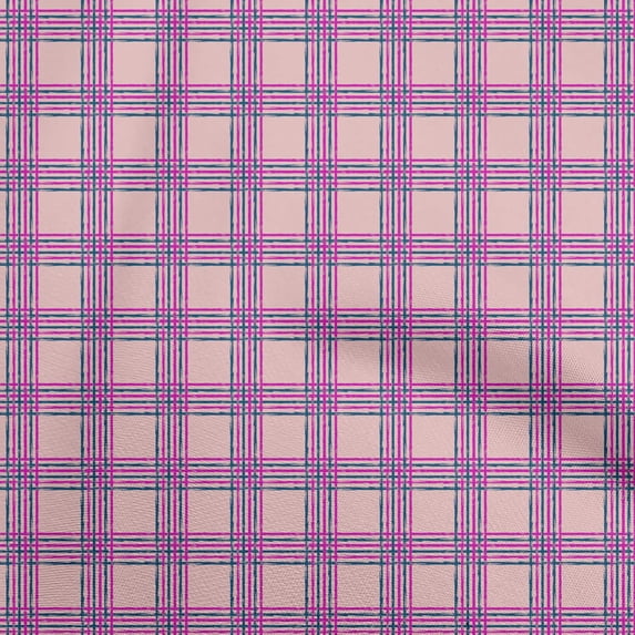 oneOone Cotton Silk Light Pink Fabric Check Sewing Craft Projects Fabric Prints By Yard 42 Inch Wide