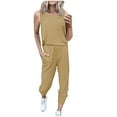 thumbnail image 1 of Yuyuzo Ensemble de Survêtement 2 Pcs pour Femmes Sans Manches Col Rond Couleur Unie avec Poches, 1 of 5