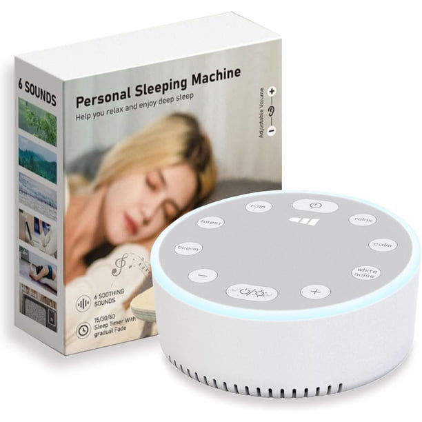 Máquina de ruido blanco, máquina de ruido con luz nocturna para niños y adultos, ruido blanco para bebés, 3 ajustes de temporizador, 6 sonidos, recargable por USB