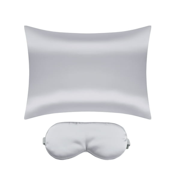 Unique Bargains Zipper Closure Satin Solid Pillowcase with Eye Mask Silver Grey Standard