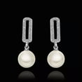 thumbnail image 2 of EOEMY 18K Gold Platinum Plated Pearl Zirconia Stud Drop Earrings L85-Silver, 2 of 5