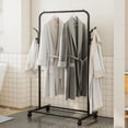 thumbnail image 2 of Coat Rack, Freestanding Metal Clothes Rack with Wheels, Standard Organizer for Hanging Clothes, Coats, Skirts, Shirts, Black Freestanding Metal Clothes Rack with Wheels, 2 of 6