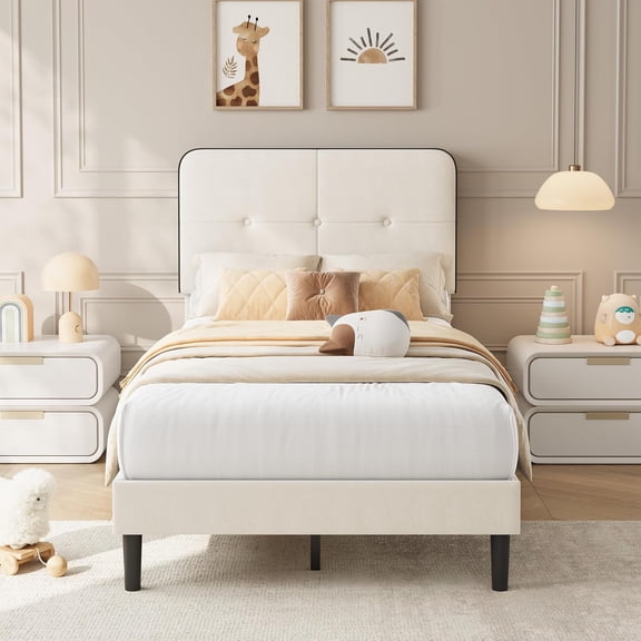 Twin XL Velvet Platform Bed with Adjustable Headboard No Box Spring Needed Sturdy Metal Frame