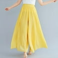 thumbnail image 2 of Casual Pants for Women Double Layer Elastic Waist Pocket Comfort Cotton Linen Casual Culottes, 2 of 2