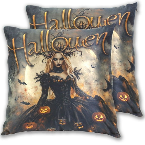 Halloween Queen Of Darkness Throw Pillow Covers 16x16 Inch 2 Packs Decorative Square for Living Room Couch Bed Sofa