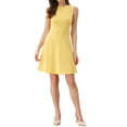 thumbnail image 2 of Vestido sin mangas de corte ajustado y acampanado de cuadros houndstooth para mujeres, por encima de la rodilla, color amarillo, 2 of 6